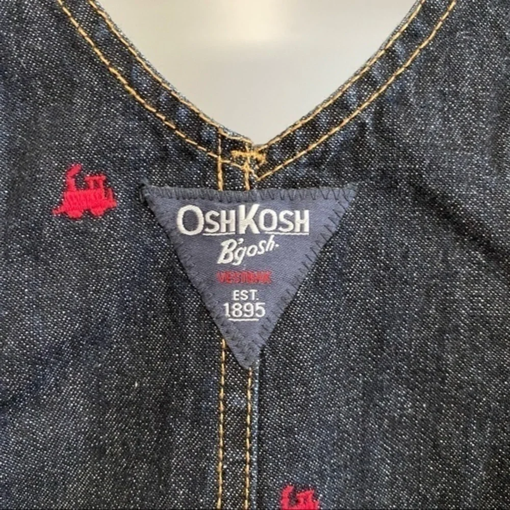 OshKosh B’gosh Red Train Embroidered Denim Overall Bibs 12 months